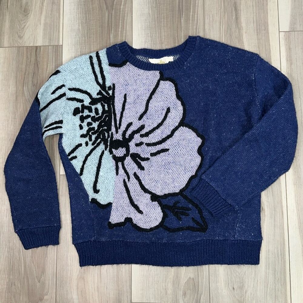 Anthropologie HWR wool mohair blend floral appliqué sweater size XS